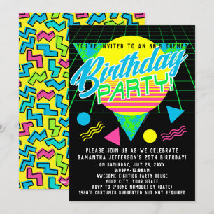1980-talets färgstarka geometriska Födelsedagsfest Inbjudningar