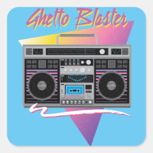 1980-talets gettoblaster boombox fyrkantigt klistermärke