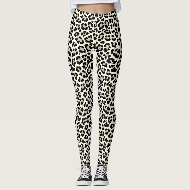 1980-talets inspirerade Snö Leopard Skriv ut Retro Leggings (Framsida)