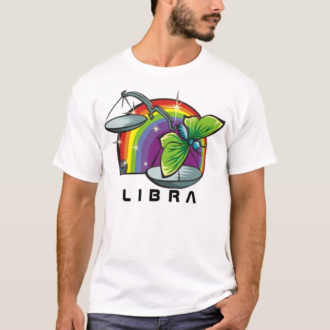 1980-talets regnbåge med libra-skalor t shirt (Framsida)