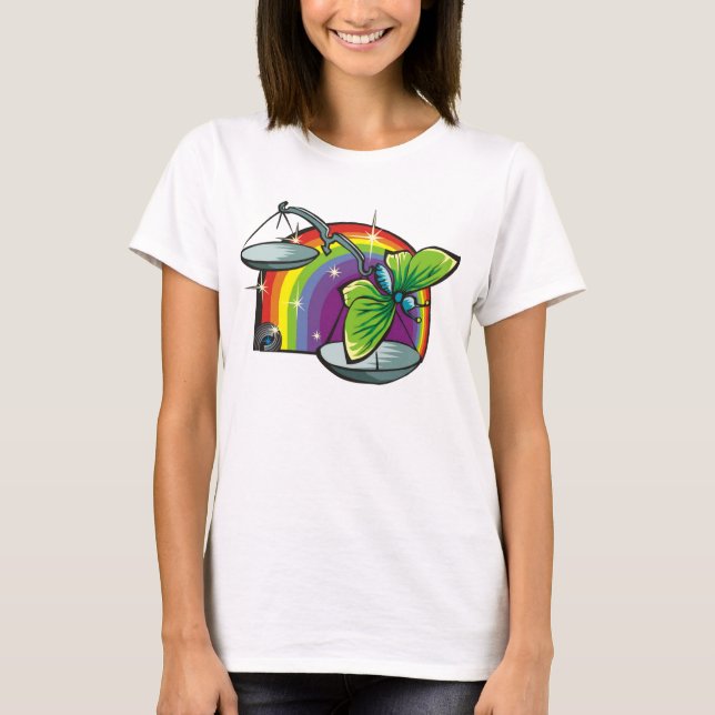 1980-talets regnbåge med libra-skalor tee shirt (Framsida)
