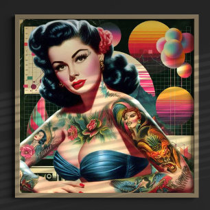 1980-talets Retrowave-Pin-up Poster