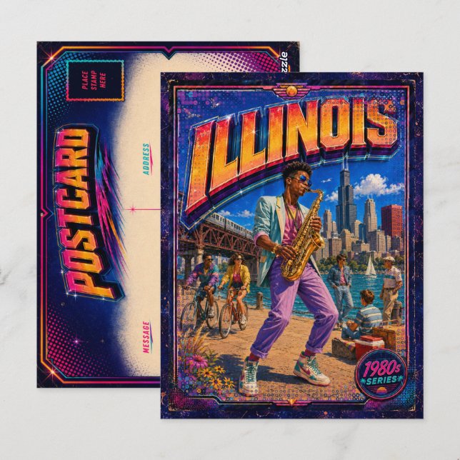 1980-tals Illinois vykort 80-tal Retro (Fram/baksida)