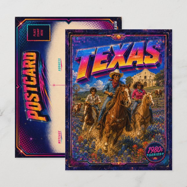 1980-tals Texas vykort 80s Retro (Fram/baksida)