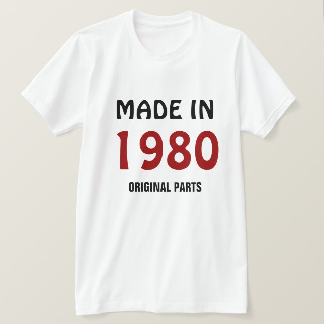1980, tillverkad 1980, originaldelar t shirt (Design framsida)