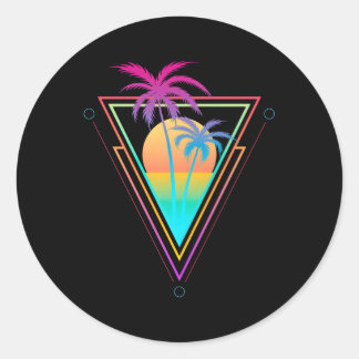 1980S 1990S Vaporwave Handflatan Träd Beach Surfa Runt Klistermärke