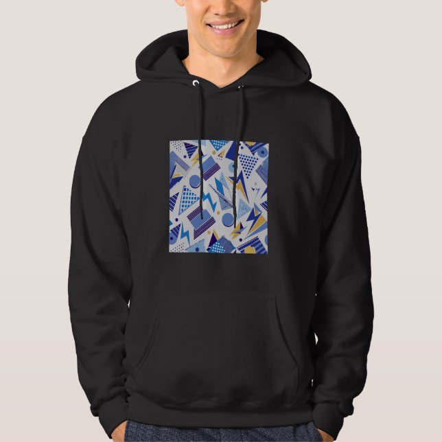 1980'S GEOMETRIC SQUARE TRIANGLE MÖNSTER BLUE OCH HOODIE (Framsida)