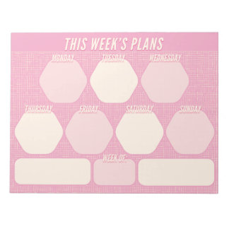 1980s Pink Hand Drawn Grid Planner Weekly Anteckningsblock
