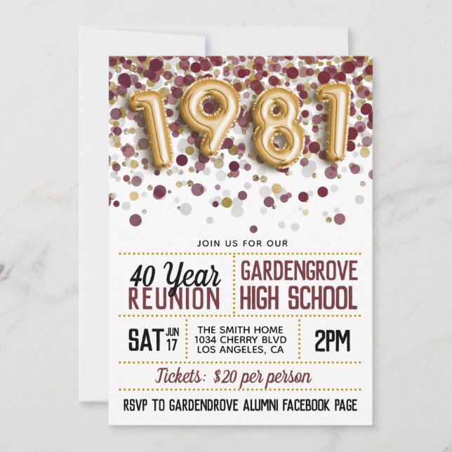 1981 års återförening av gymnasiehögskolan inbjudningar (Framsida)