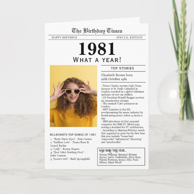 1981 Tidningspapper - födelsedag Kort (Framsida)