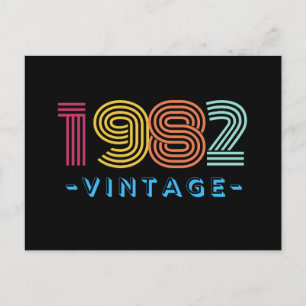 1982 Retro Stripe Rainbow Neon Siffror Vykort