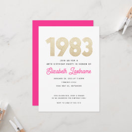 1983 Hot Pink Vitguld 40-års inbjudan 