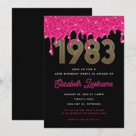 1983 Rosa Glitter Drip 40-års Födelsedagsinbjudan  Inbjudningar