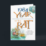 1984 Kinesisk Zodiac Råtta Funny Birthday Kort<br><div class="desc">I den kinesiska dagstidningen "Råtta" från 1984 visas berömd "Råttor" som Mozart och Shakespeare,  tillsammans med positiva personlighetsdrag. Inre text kan anpassas eller tas bort.</div>