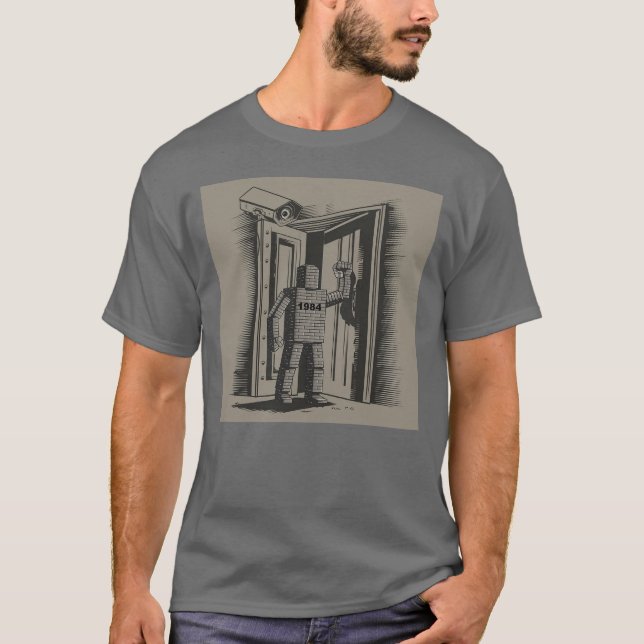 1984 knackar på dörren t shirt (Framsida)