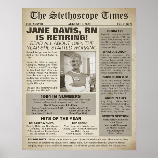 1984 Stethoscope Times för Nurse Pension Party Poster (Framsidan)