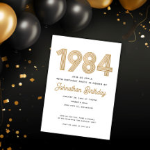 1984 vit svart Guld 40:e födelsedagsinbjudan