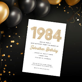 1984 vit svart Guld 40:e födelsedagsinbjudan Inbjudningar
