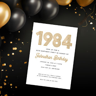 1984 vit svart Guld 40:e födelsedagsinbjudan Inbjudningar
