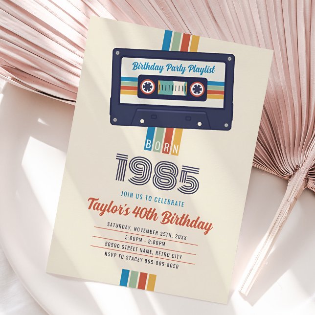 1985 Födelsedagsinbjudan, Retro 40:e Inbjudningar (Born in 1985 Vintage Birthday Invitation)