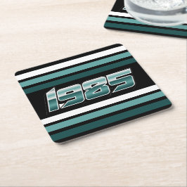 1985 Retro Rand Teal Underlägg Papper Kvadrat