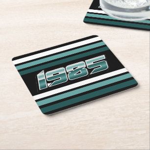 1985 Retro Rand Teal Underlägg Papper Kvadrat