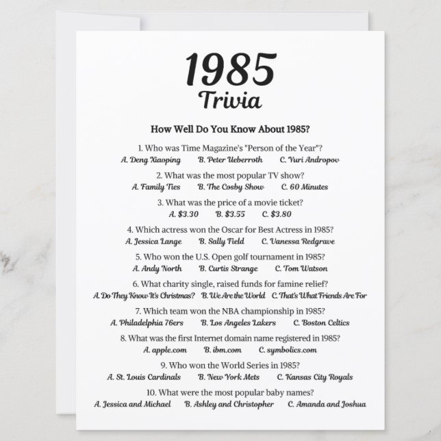 1985 Trivia Spel (Framsida)