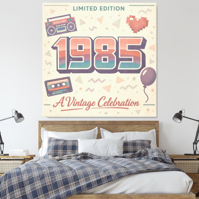 1985 Vintage Birthday Canvas Print – Retro Limited (Insitu (sovrum))
