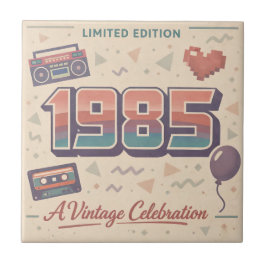 1985 Vintage Birthday Ceramic Tile – Retro 80s  Kakelplatta