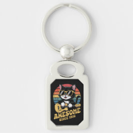 1986 Birthday Retro Cat Lover Ukulele 40th Bday Rektangulärt Silverfärgad Nyckelring