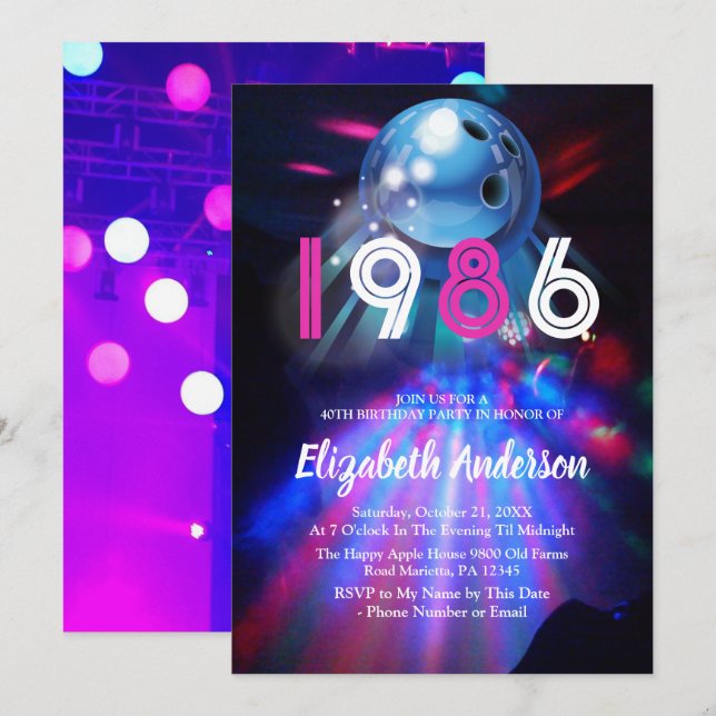 1986 Disco Bowling  40-årsfest Inbjudan (Fram/baksida)