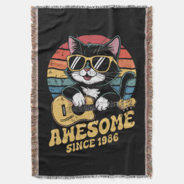 1986 Födelsedag Retro Kattälskare Ukulele 40-årsda Filt