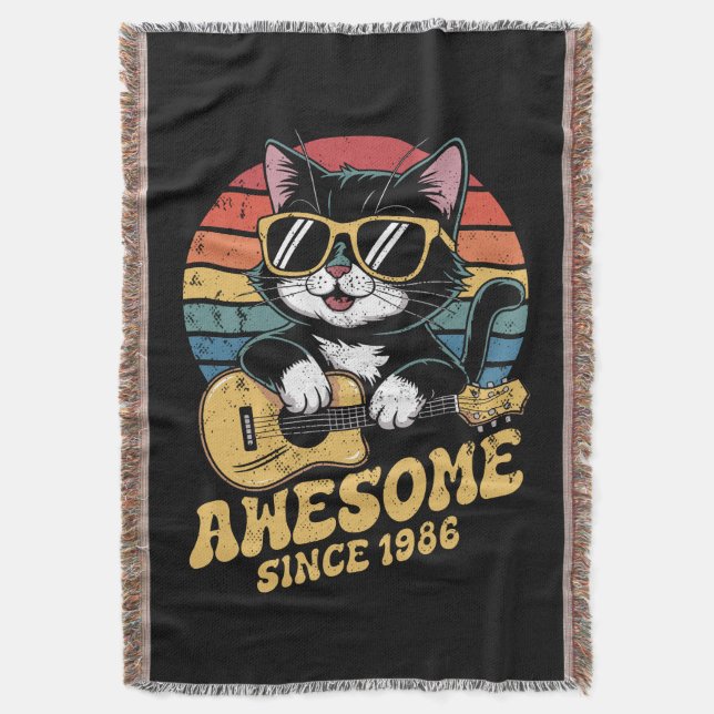 1986 Födelsedag Retro Kattälskare Ukulele 40-årsda Filt (Framsidan Vertikal)