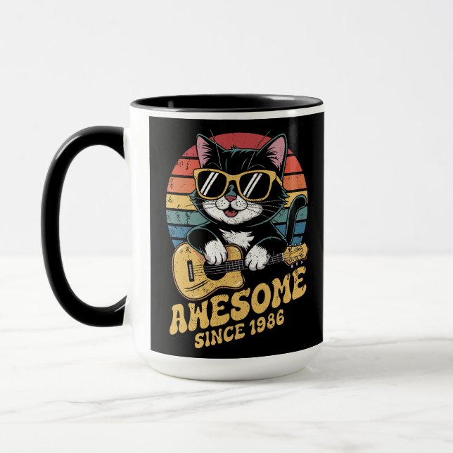 1986 Födelsedags Retro Kattälskare Ukulele 40-årsd Mugg (Vänster)