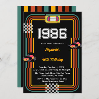1986 Retro Cassette Disco 40th Birthday Inbjudningar