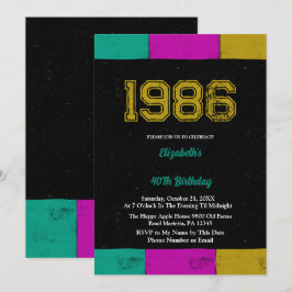 1986 Retro Vintage Färgblock 40-årsdag Inbjudningar
