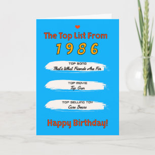 1986 Topp Listans Födelsedag Kort
