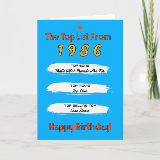 1986 Topp Listans Födelsedag Kort (Framsida)