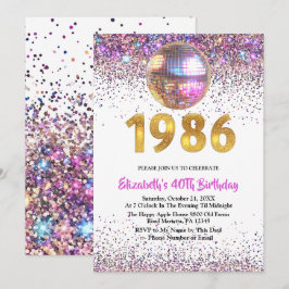 1986 Trendy Glitter Disco 40th Birthday Inbjudningar
