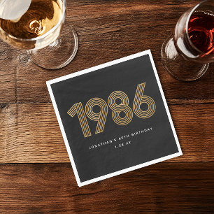 1986 Vit Svart Guld 50-årsdag Pappersservett