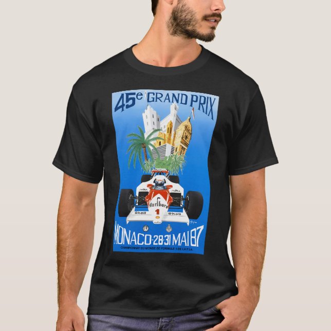 1987 Monaco Grand Prix Racing Poster T Shirt (Framsida)