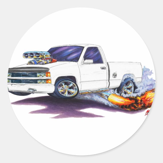 1988-98 Silverado WhiteTruck Runt Klistermärke (Framsida)