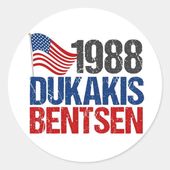 1988 Dukakis Bentsen Retro Democrat Runt Klistermärke (Framsida)