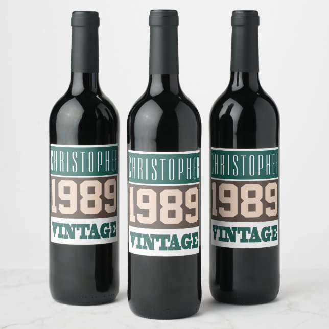 1989 Year of Birth Wine Label Vinflaska Etikett (Flaskor)