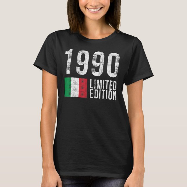 1990 Italien med Flagga Birthday T Shirt (Framsida)