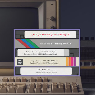 1990-talets Vintage VHS Tape 90:s Födelsedagsfest Inbjudningar