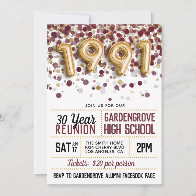 1991 års återförening av högskolan inbjudningar (Framsida)