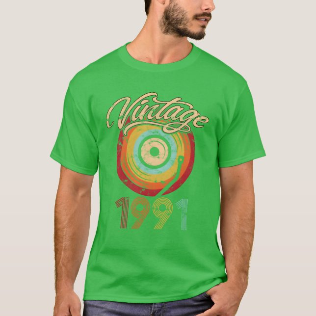 1991 Födelsedag Vinyl Vintage vän T Shirt (Framsida)