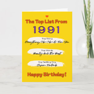 1991 Topp Lista Födelsedag Kort