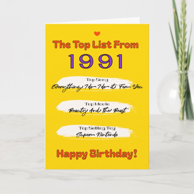 1991 Topp Lista Födelsedag Kort (Framsida)